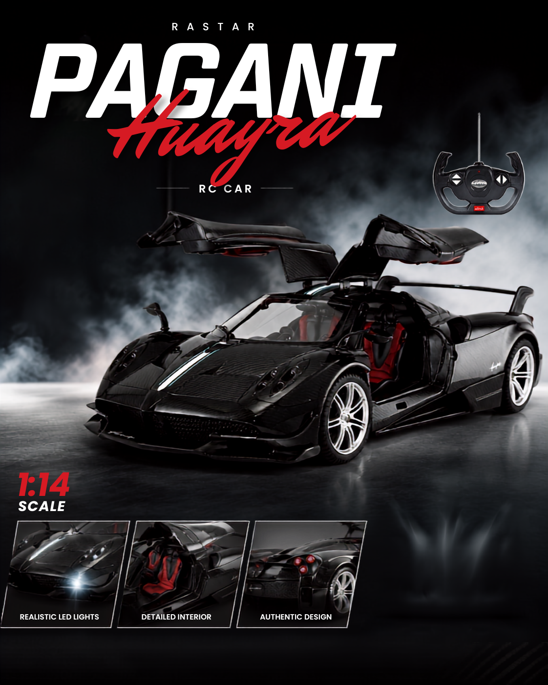 Rastar Pagani Huayra RC Car 1:14 Scale | Licensed Remote Control Car with Gullwing Doors