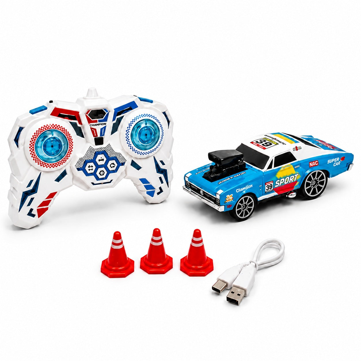 2.4GHz RC Sports Car with Drift Cones | USB Rechargeable Remote Control Racing Car